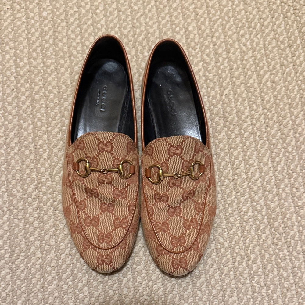Gucci Tan and Brown Loafers (with box + dust bags)